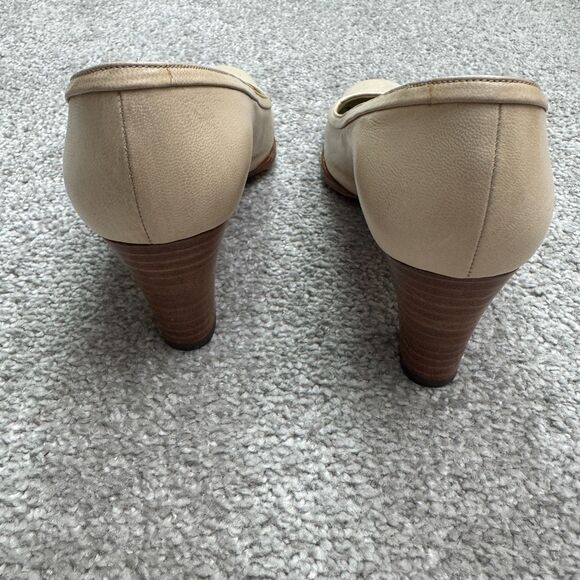 Ervins Zuane Vintage 70's Leather Stacked Block Heels Pumps Womens 5B Beige Work - Picture 3 of 14